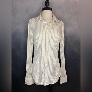 🤍Express Long Sleeve Button-Down Shirt - Size L - White with Silver Stripes🤍